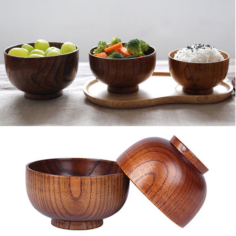 Bol à soupe/riz en bois naturel de Style japonais, bol à soupe/salade, vaisselle, bassin ménager, assiette à fruits, bol à salade en bois