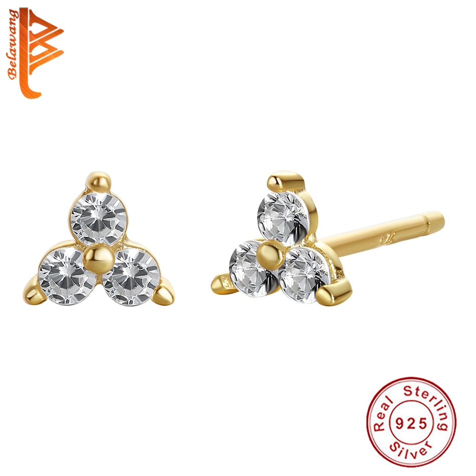 Echtes 925 Sterling Silber Mini Lotus Ohrringe Pflastern Kristall CZ 18K Gold Überzogene Hochzeit Ohrringe für Frauen Schmuck