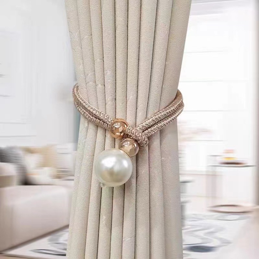 Polyester Pearl Curtain Tieback Adjustable Pearl Curtain Buckle Buckle Tie Rope Beautifully Curtains Tie Rope Home: Red