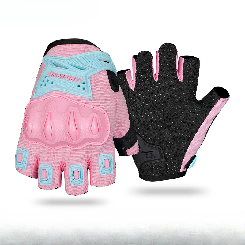 Guantes protectores de ciclismo transpirables, guantes de motocicleta para hombres y mujeres, guantes de verano con protección absorbente de golpes de medio dedo: Rosa / L