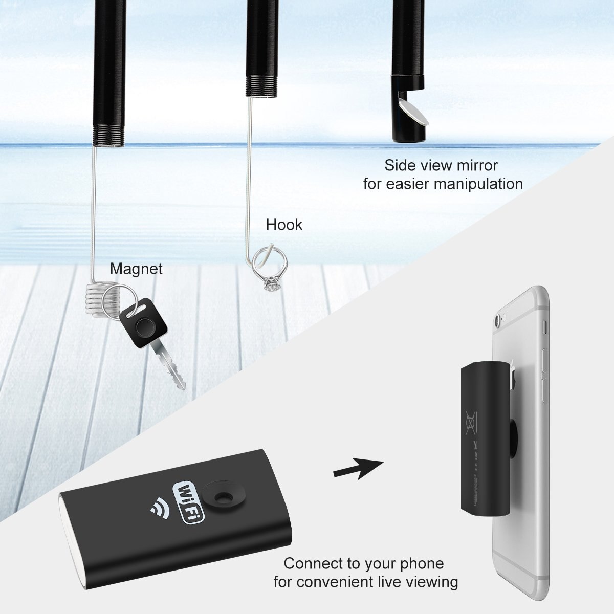 WIFI Endoscope Camera Mini Waterproof Soft Cable Inspection Camera 8mm 1M USB Endoscope Borescope IOS Endoscope for Iphone