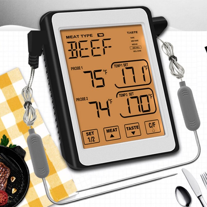 Elektronische barbecuevoedselthermometer ch -212 dubbele sonde kleurenscherm intelligente alarmvleesthermometer