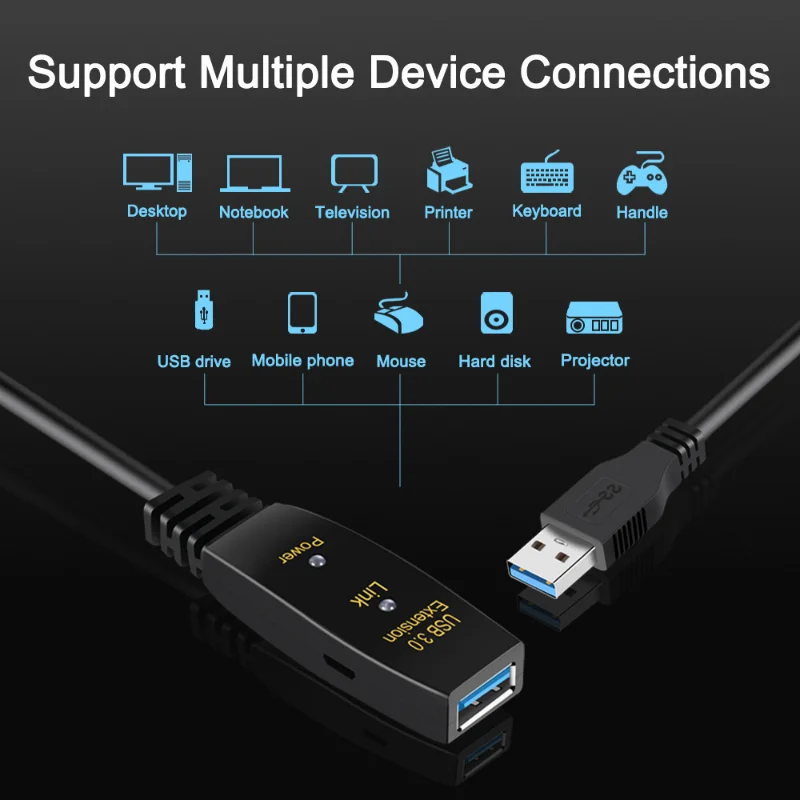 Câble d'extension USB 3.0 actif 5M 10M avec amplificateur USB 3.0 Type A mâle à femelle USB 3.0 câble d'extension répéteur cordon