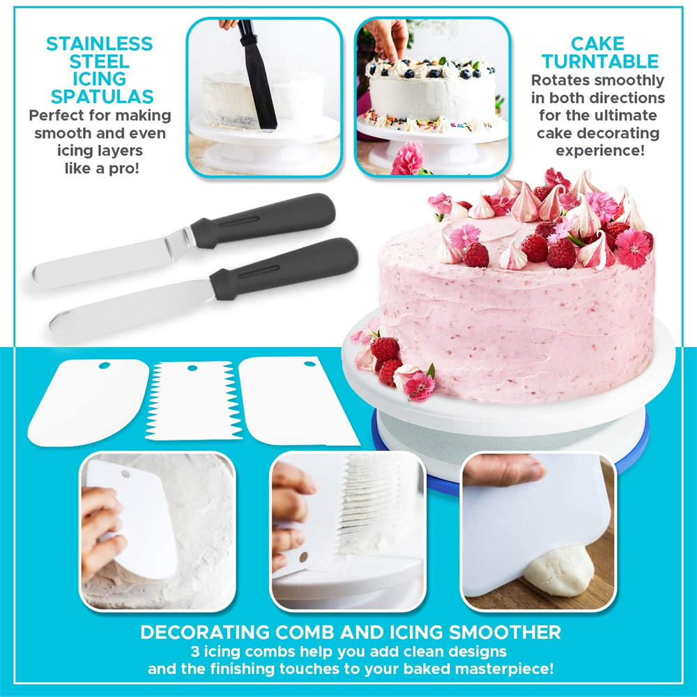 Rotating Cake Turntable Kit Cake Decorating Tools Cake Display Stand Icing Spatulas Scraper Pastry Bakery Kitchen Accessories