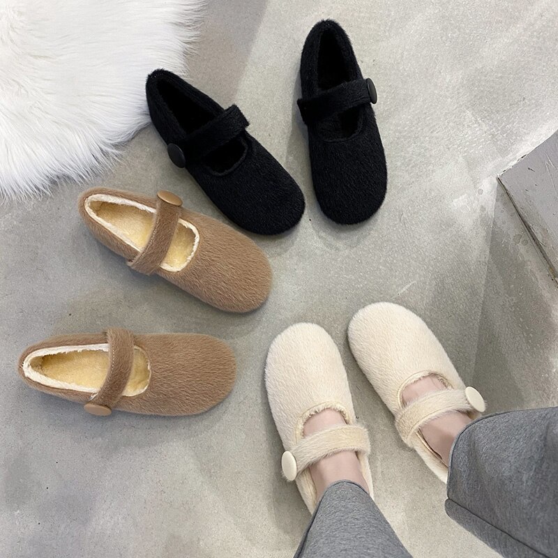 Damesschoenen herfst instappers damesschoenen ondiepe mond casual sneaker ronde neus loafers bont herfst instappers jurk winter