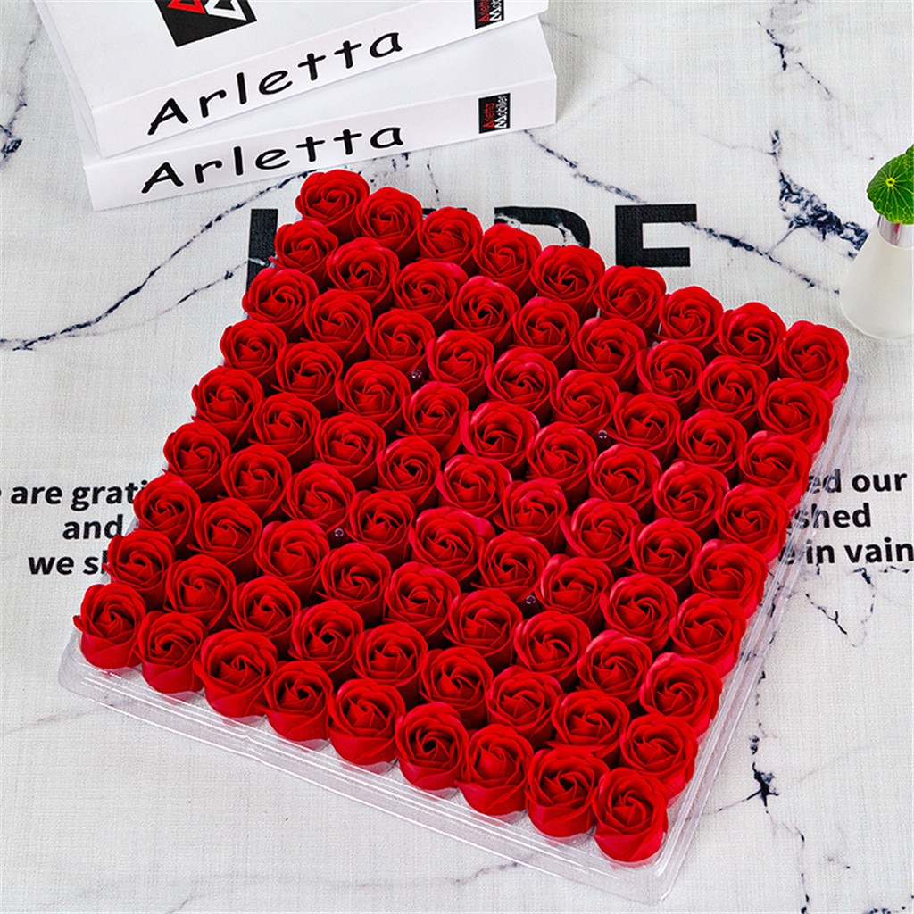 81Pcs/1Box Bruiloft Decoratie Rose Zeep Bloem Hoofd Drie-Layer Zonder Base Simulatie Rose Eeuwige bloem Roos: Rood