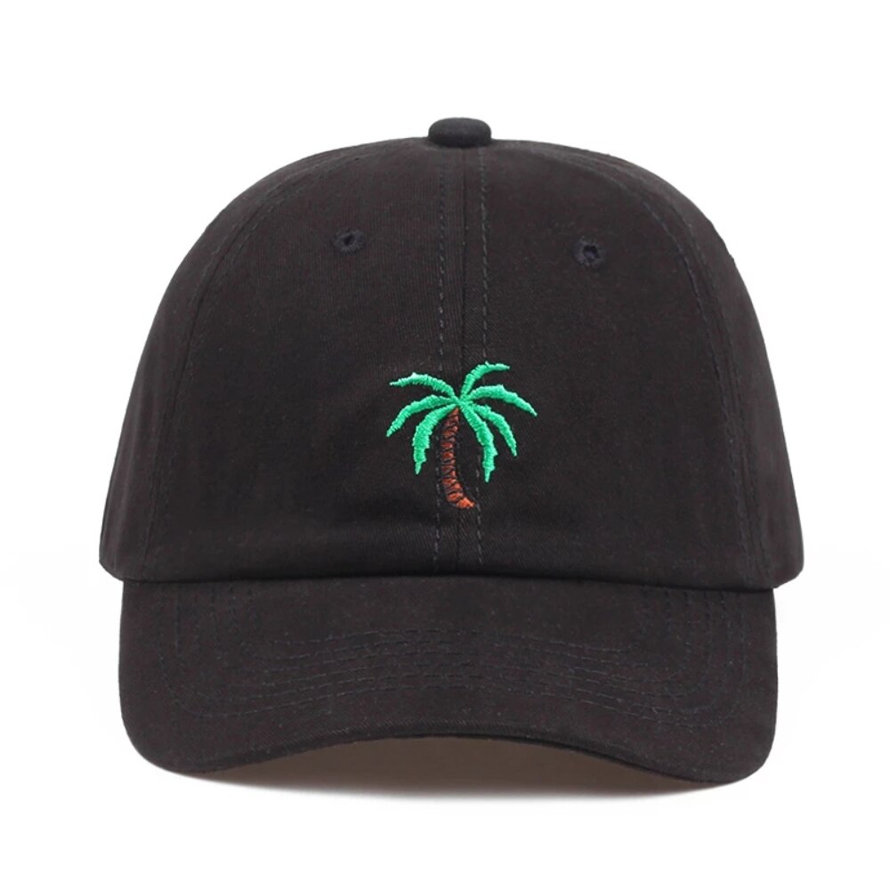 Men&#39;s Palm Tree Embroidery Kpop Baseball Cap Women Boy Coconut Tree Snapback Hip Hop Caps Outdoor Curved Black Cotton Dad Hat