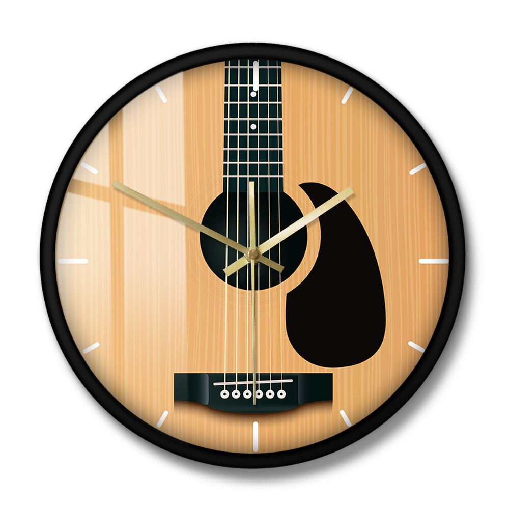 Akustische Gitarre Dekorative Wanduhr Musik Instrument Minimalistischen Wohnkultur Stille Zauberstab Uhr Musiker Studio Gitarrist: Metall Rahmen