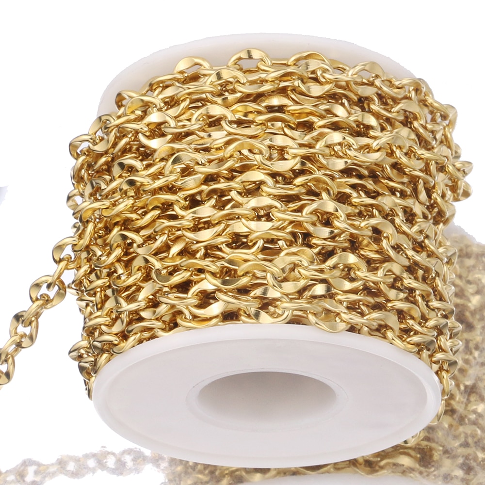 1 meter rostfritt stål guld rolo kabelkedjor platt tråd chic läppar kedja för armband halsband gör diy kedja smycken tillbehör