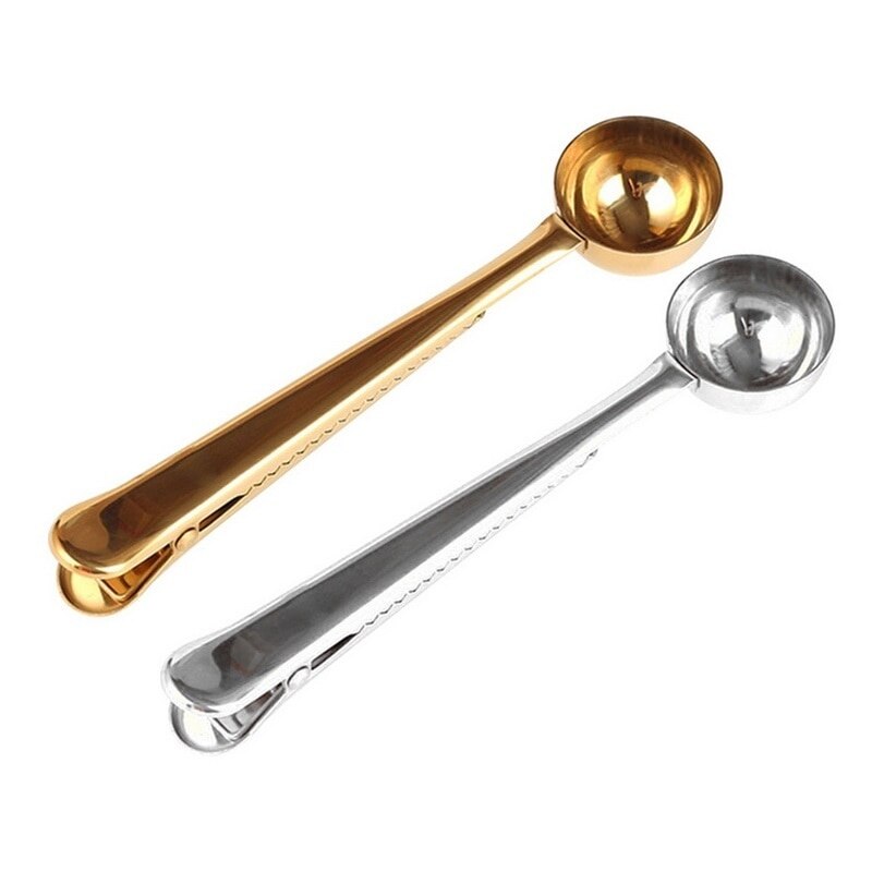 Cuchara de café con mango largo y Clip para cocina, suministro de leche en polvo, condimentos líquidos, cucharas medidoras de buen sellado