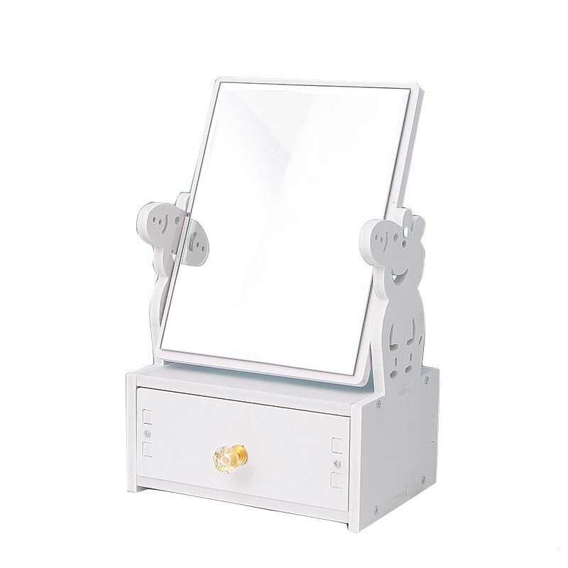 Rotate Wooden Cute Make-up Mirror DIY Assembly Desk Dressing Mirror Women Portable Large Cosmetic Storage Box Shelf WF