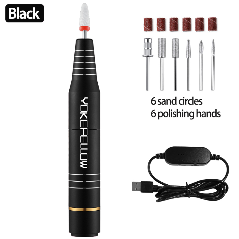 Electric Nail Drill Machine For Acrylic Gel Polish File With Cutter Strong Nail Sander 30000RPM Cordless Portable Nail Drill Pen: 20000RPM-BK