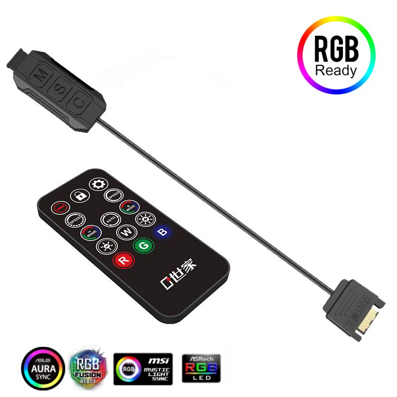 5V ARGB 12V RGB LED PC Controller Cable Wireless IR Remote,SATA to 3pin / 4pin RGB Light Strip,Lam,Case Fan Colling Radiator