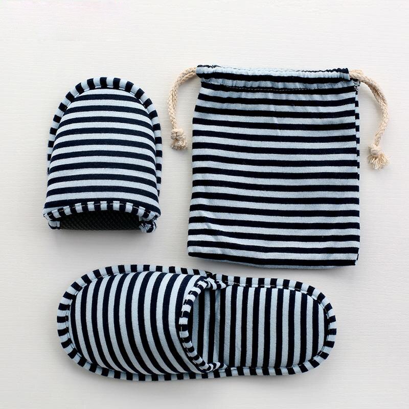 Men Striped Hotel Travel Spa Disposable Slippers Party Sanitary Home Guest Use Fluffy Closed Toe Women Slippers With Bag