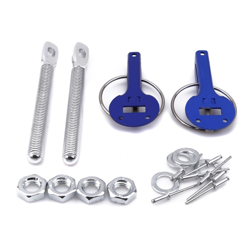 Universele Auto Accessaries Aluminium Mount Hood Pin Bonnet Lock Kit Auto Styling Tunning Lock Kit Omlaag Hood Lock Klink pins: Blue