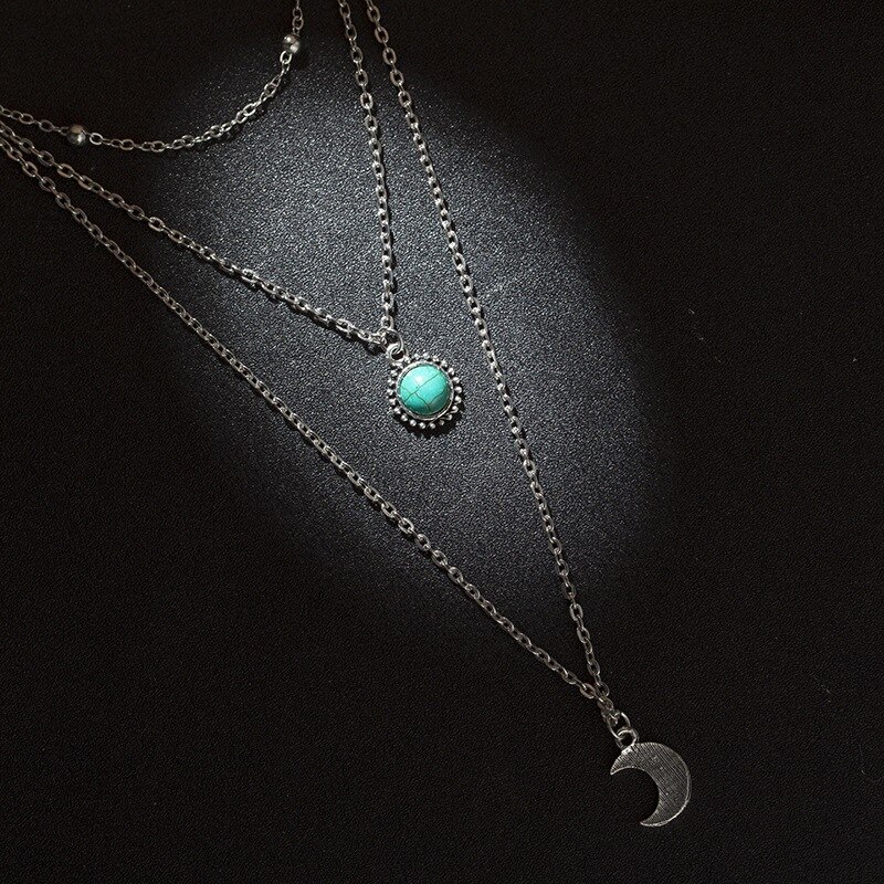 Sieraden groene stenen maan drielaagse ketting dames statement ketting kettingen & hangers colares bijoux