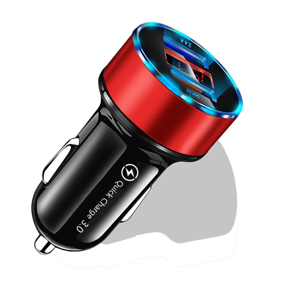 USB Car Charger QC 3.0 Dual USB LED Display Fast Charging For iPhone X Xiaomi Samsung Huawei Universal Mobile Phone Car-Charger: Red
