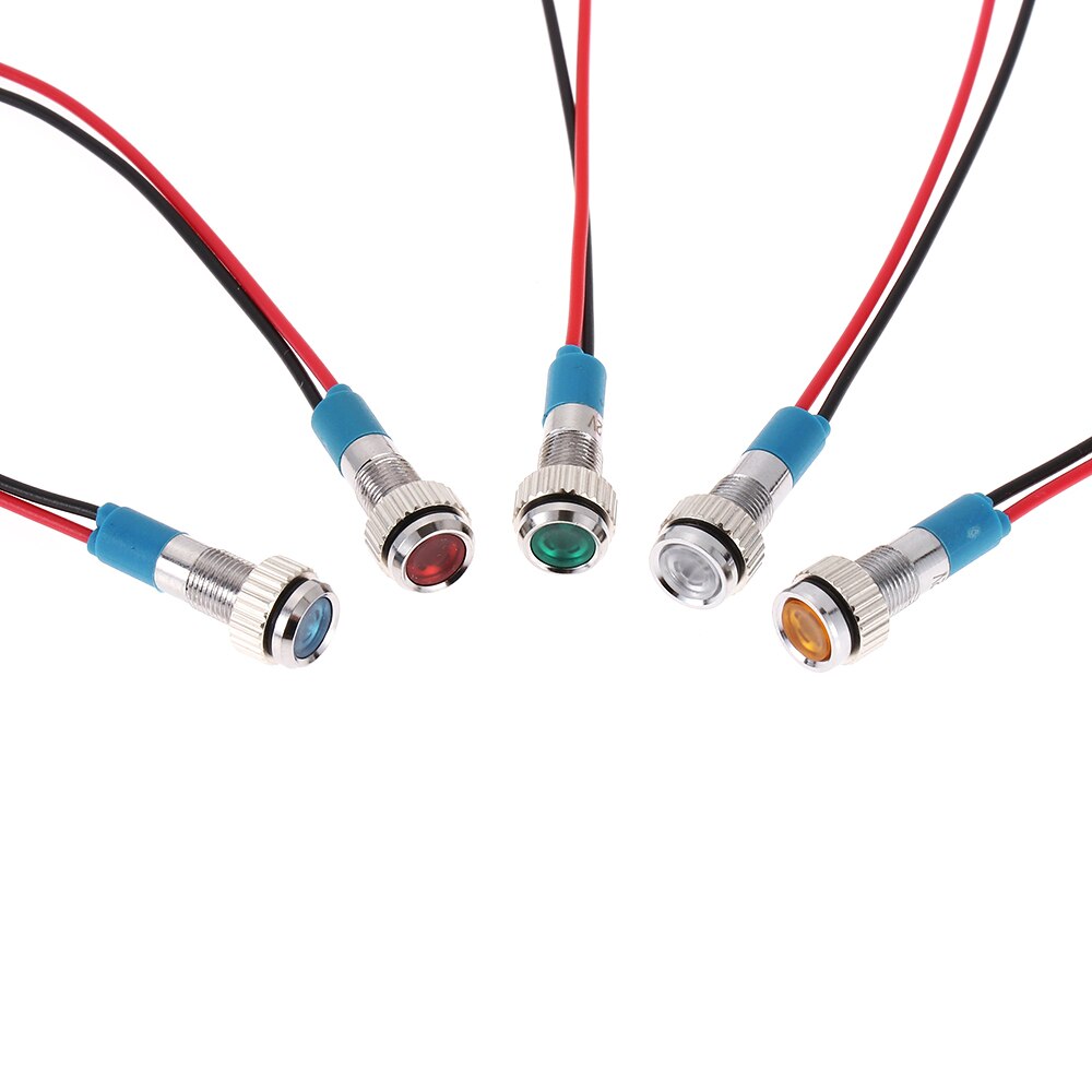 1Pcs 6mm LED Metal Lndicator Light 3V 5V 6V 9V 12V 24V 220V Waterproof Signal Lamp With Wire Red Yellow Blue Green White