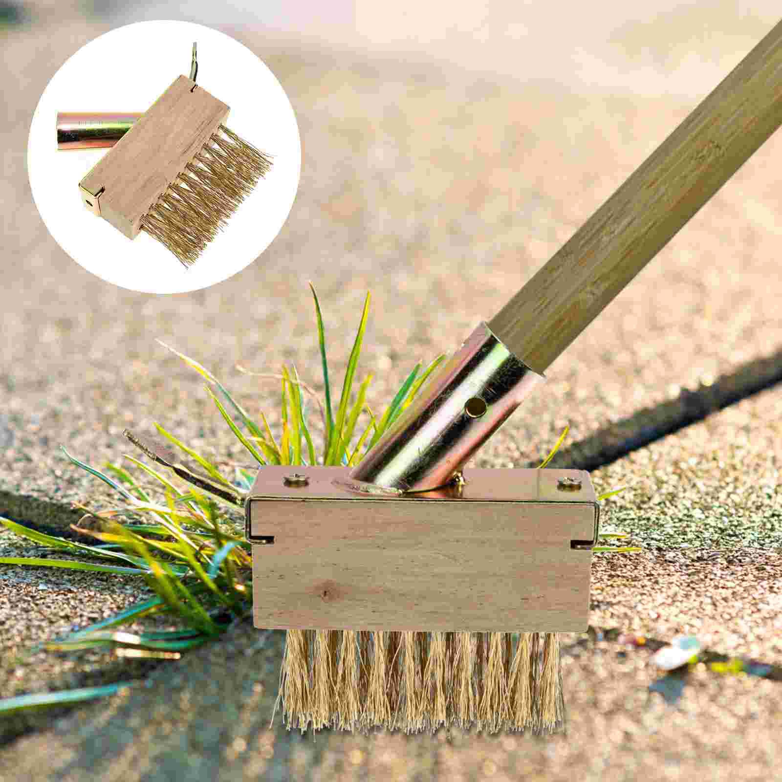 Steel Wire Weeding Brush with Scraper Moss Removal Deck Crevice Cleaning Tool