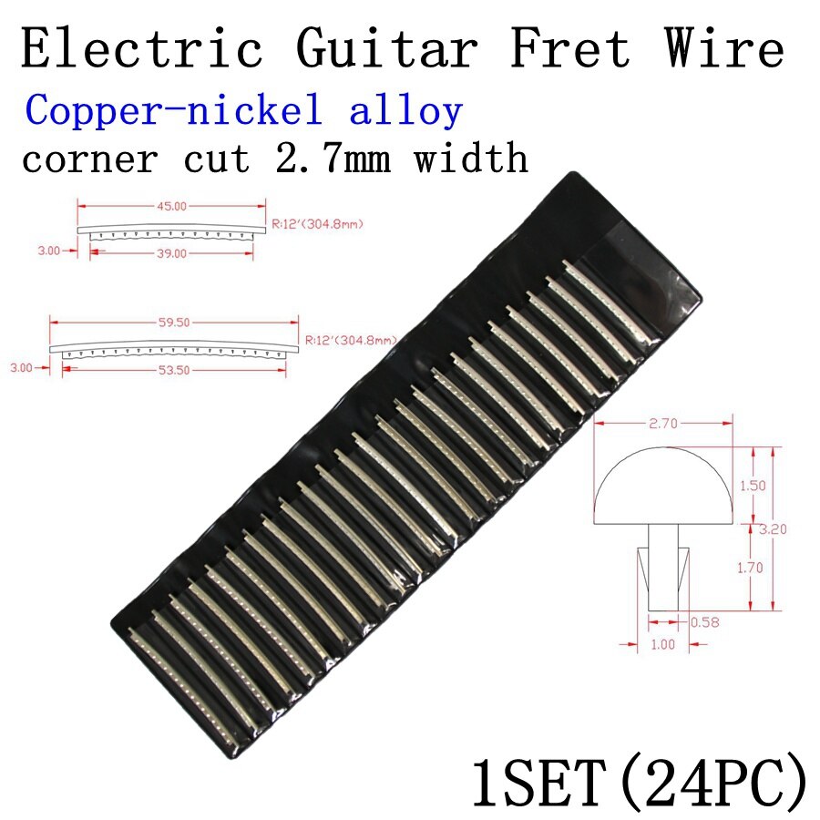 Diapasón de acero inoxidable para guitarra eléctrica, trastes de diapasón, cuproníquel, 2,4 MM, 2,7mm, 2,9 MM, accesorios de Material de reparación, 24 Uds.: EGCupronickel2.7mm24
