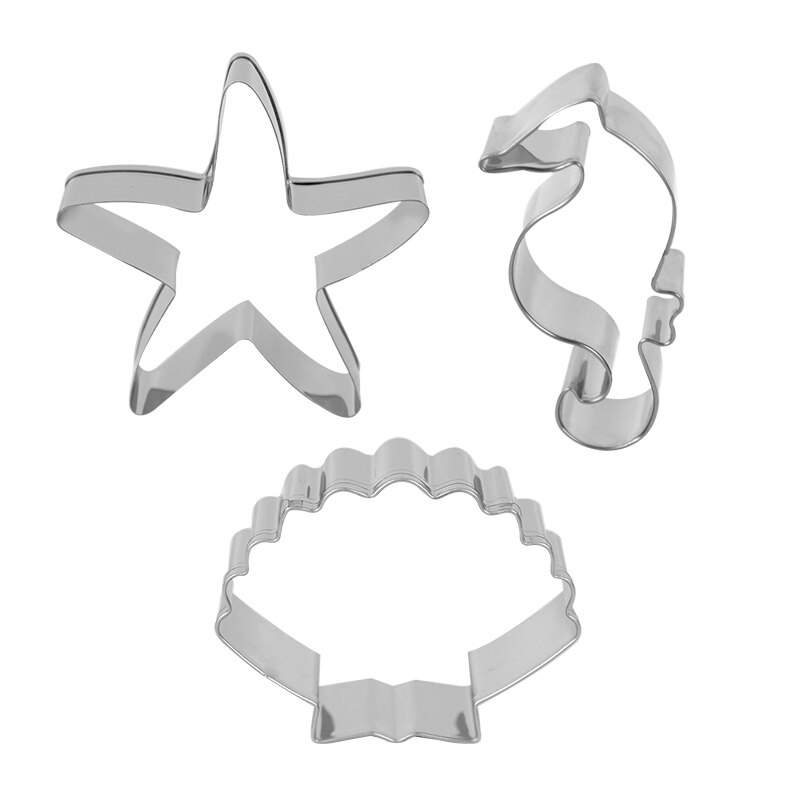 Stainless Steel Cookie Cutter Biscuits Shell Starfish Hippocampus Cookie Stamps Bakeware Biscuit Mold Mermaid Party Baking Tool: 01