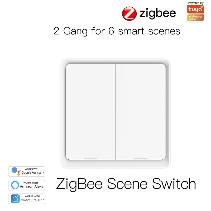 Tuya ZigBee Smart 12 Scene Switch Push Button Controller Home Automation Switch Smart Life APP Control Via Alexa And Google Home: white 2 gang
