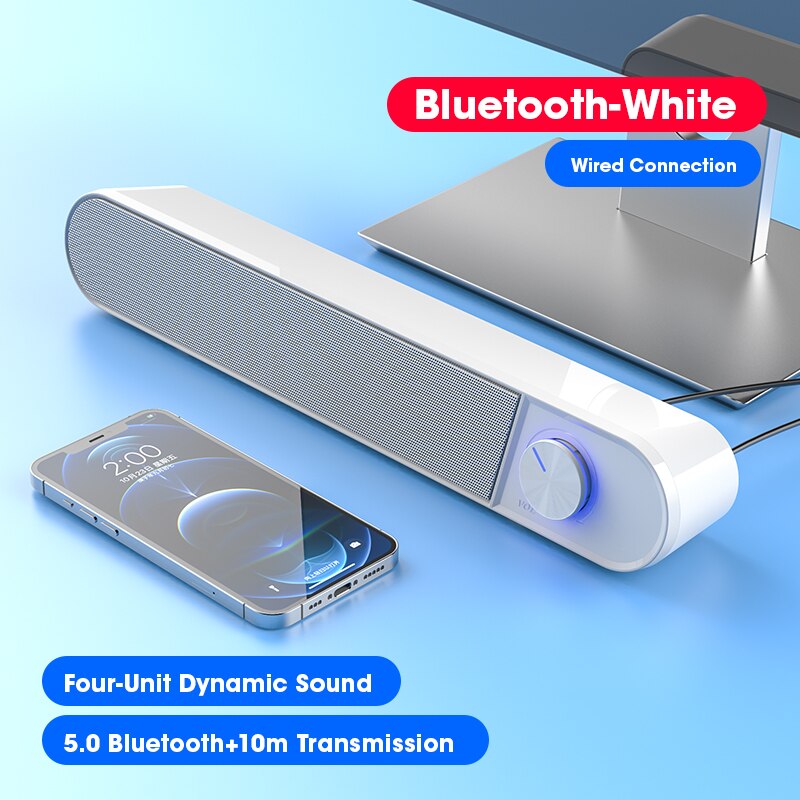 Computer Speaker Bar Bluetooth Speakers Mic Microphone Wireless Stereo Surround Subwoofer Wired For Laptop PC TV Aux Speaker: Bluetooth White