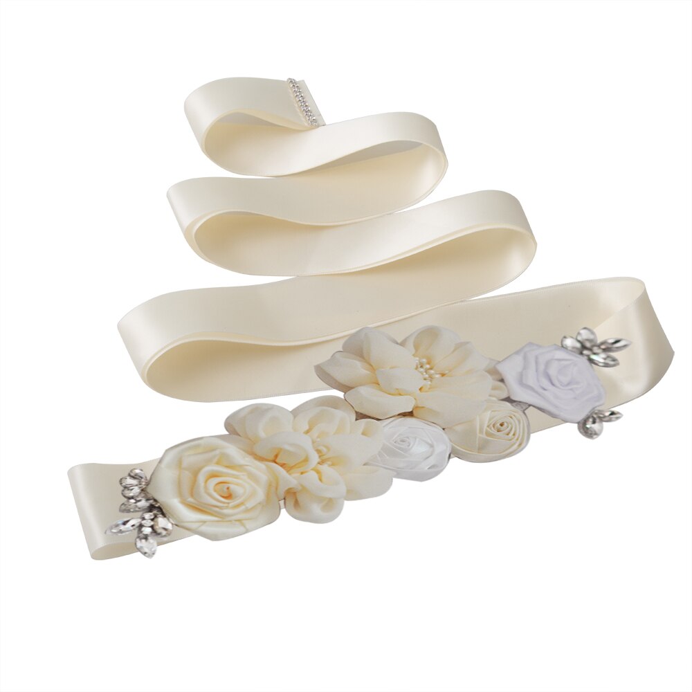 YouLaPan – ceinture de mariée en dentelle S320, faite à la main, avec des appliques de perles, des fleurs scintillantes, à la: Ivory ribbon