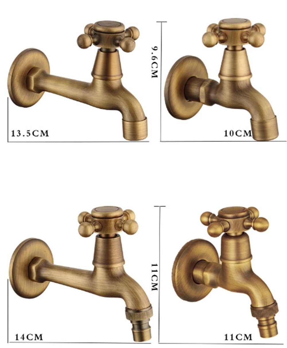 Wall Mount Bibcock Brass Retro Tap Decorative Outdoor Garden Taps Washing Machine Mop Luxury Antique WC Faucet