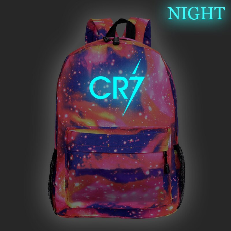 Mochila con brillo nocturno para niños y niñas, morral escolar luminoso Ronaldo CR7, a la , mochila para portátil para adolescentes: 5