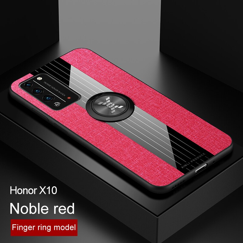 For Honor 10X Lite Case Fabric Cloth Finger Ring Holder Soft Silicone Back Cover For Huawei Honor 30i Fundas: For Honor 10X Lite / Red