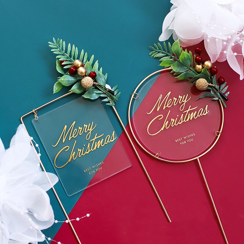 1 set god jul akryl cupcake topper julfest dekoration konstgjorda siden blommor huvud diy ros baktillbehör