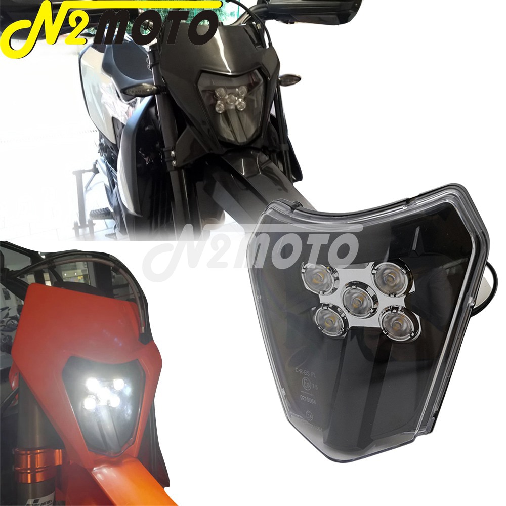 Led 12v 30w dual sport dirt naked bike headlight replacement emark  e8 front lampe head light assembly for ktm 250 300 450 six day