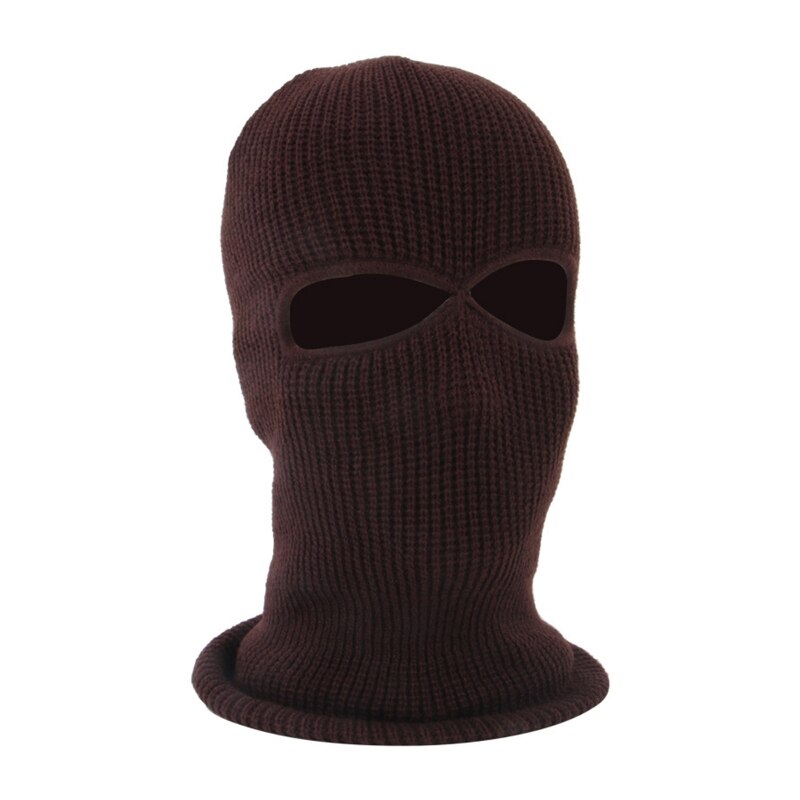 2-Hole Knit Ski Mask Balaclava Hat Winter Full Face Cover Neck Gaiter Beanie Cap: Coffee