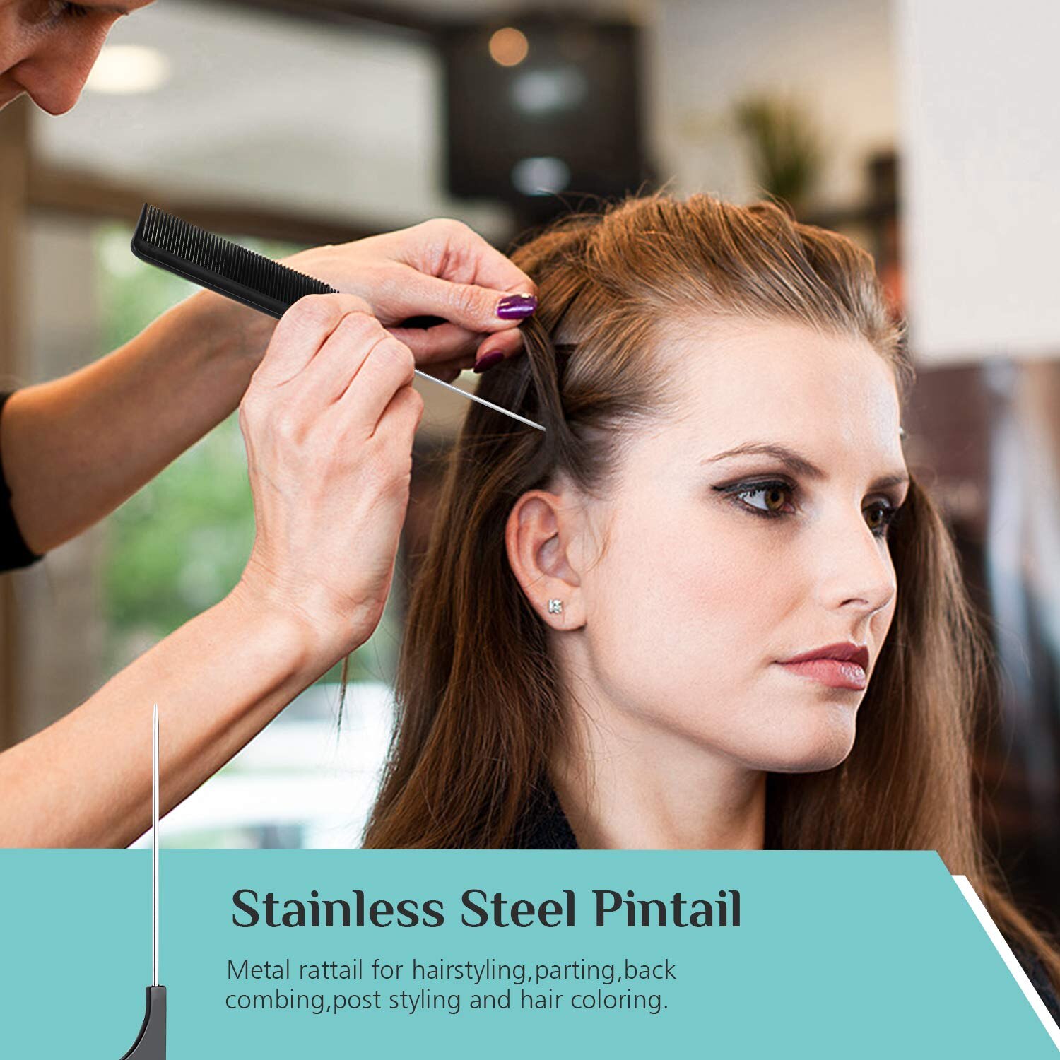 cepillos para el pelo peluqueria peines para el cabello Cepillo de pelo de 10 piezas, peine resistente al calor, para corte de pelo de salón, Barbero, antiestático, con pasador de Metal para cola de rata