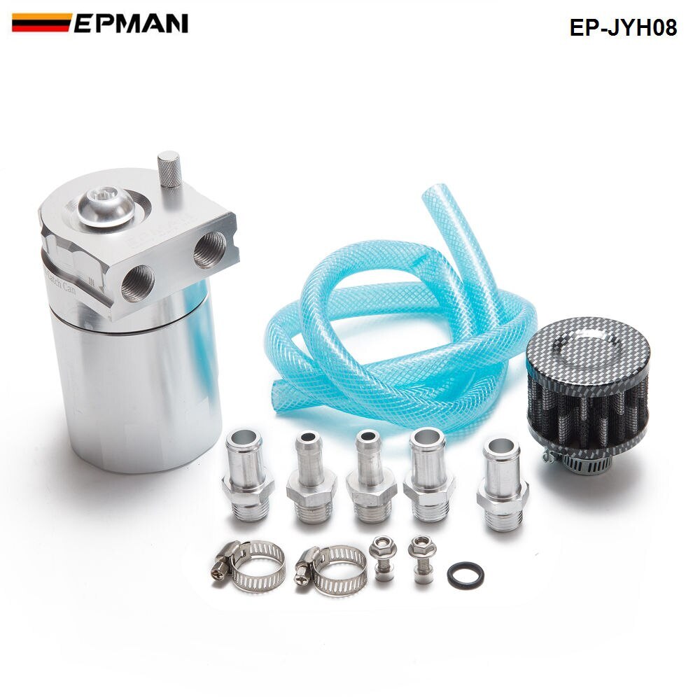 Baffled Aluminum Oil Catch Can Reservoir Tank / Oil Tank With Filter Universal EP-JYH08-AF: Silver