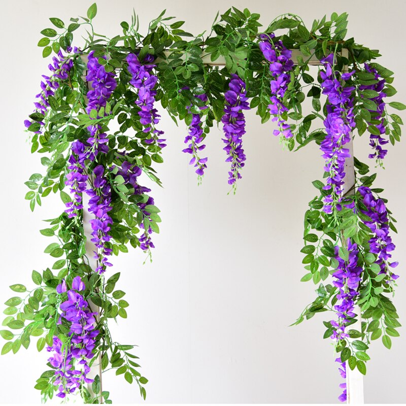 170cm kunstige liana silke blåregn blomster vinstokker rotting brud blomst vegghengende krans bue hjem bryllup hage dekorasjoner
