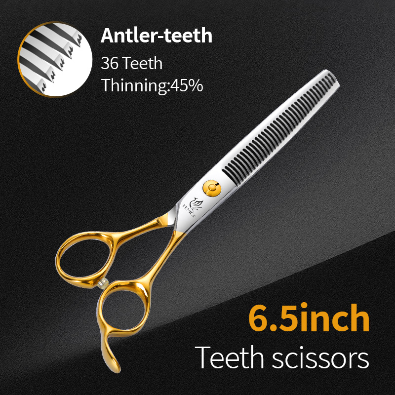 Fenice Professionele Japan 440c 6.5/7.0 inch hond verzorging dunner schaar getande mes schaar dunner tarief ongeveer 35%: SCARLET