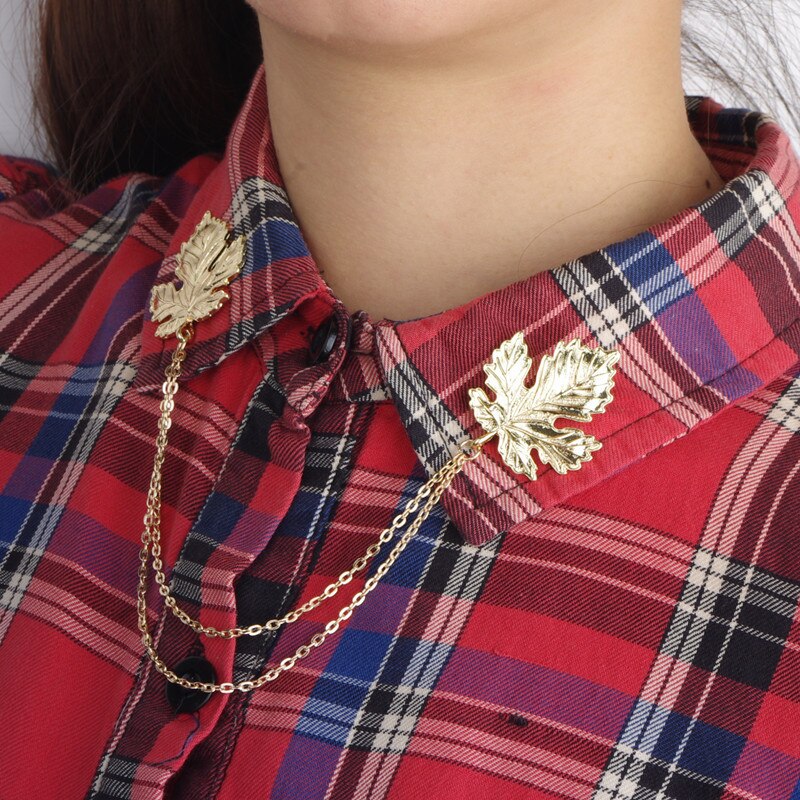 DoreenBeads Esdoornblad Badges Zinklegering Bladeren met Link Chain Broche Pin voor Jas Jas Pak Kraag Accessoire
