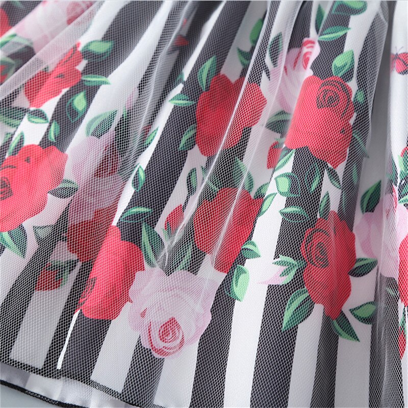 Baby Mädchen Halb-Kleid, Gittergewebe Felsen, Rose Blume Gedruckt geschichtet Hohe Taille Ausgestelltes Prinzessin BöHöhle