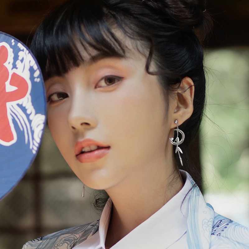 Thaya autentiske 925 sterling sølv øreringe dingle halvmåne ørering bambus blade japansk stil til kvinder ørering fine smykker
