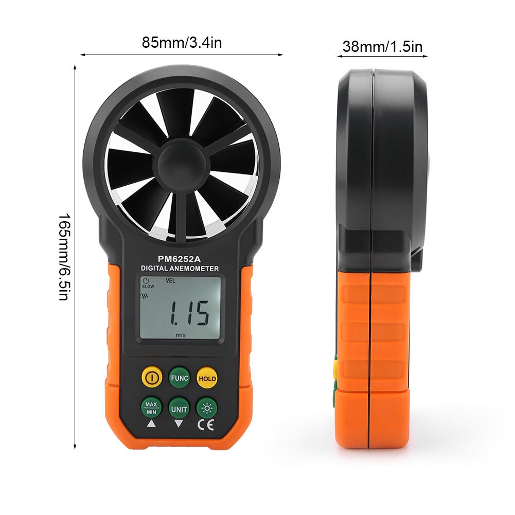 PM6252A Portable Handheld Anemometer Wind Speed Meter CFM Meter Wind Gauges Air Flow Thermometer With LCD Backlight