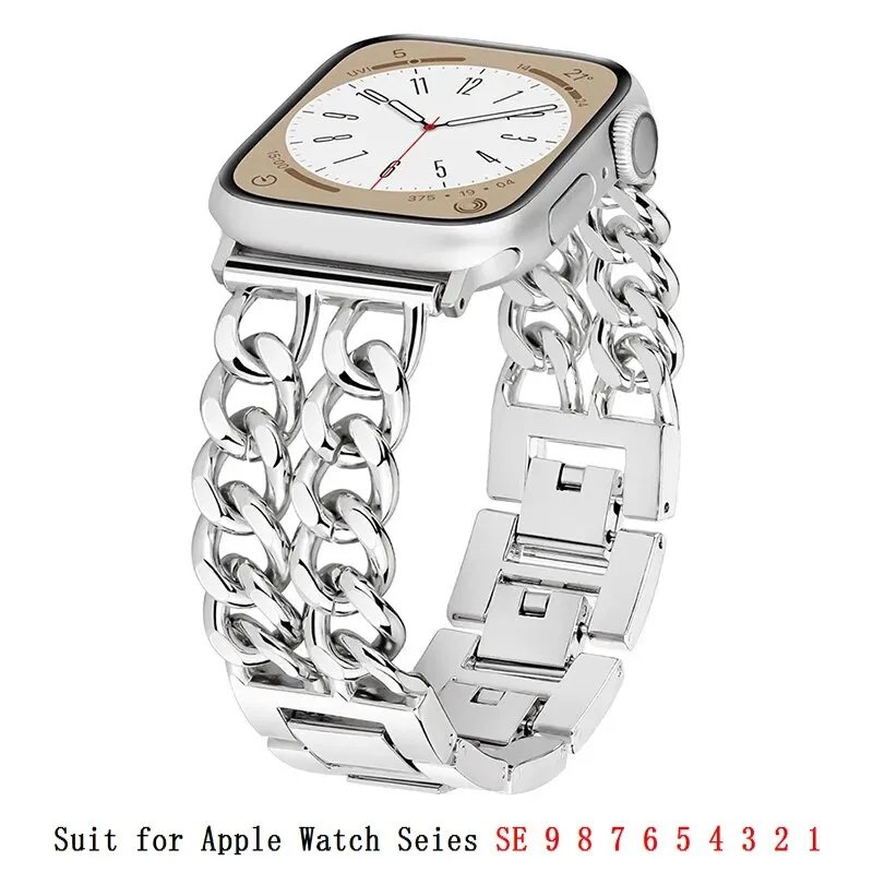 Apple watch-rem til watch series ultra 9 8 7 6 5 4 armbånd 40 49 44 45 41mm metalkæde rustfrit stål iwatch-urrem: M / Sølv