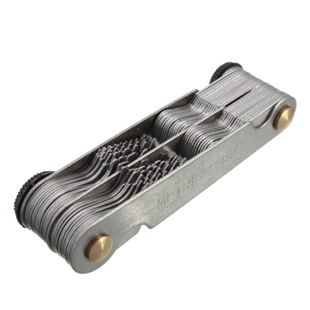 4pcs Screw Gauge set Thread Pitch Gage set 52 blades 60 degree metric 55 degree Whit Worth Lock device center gauge