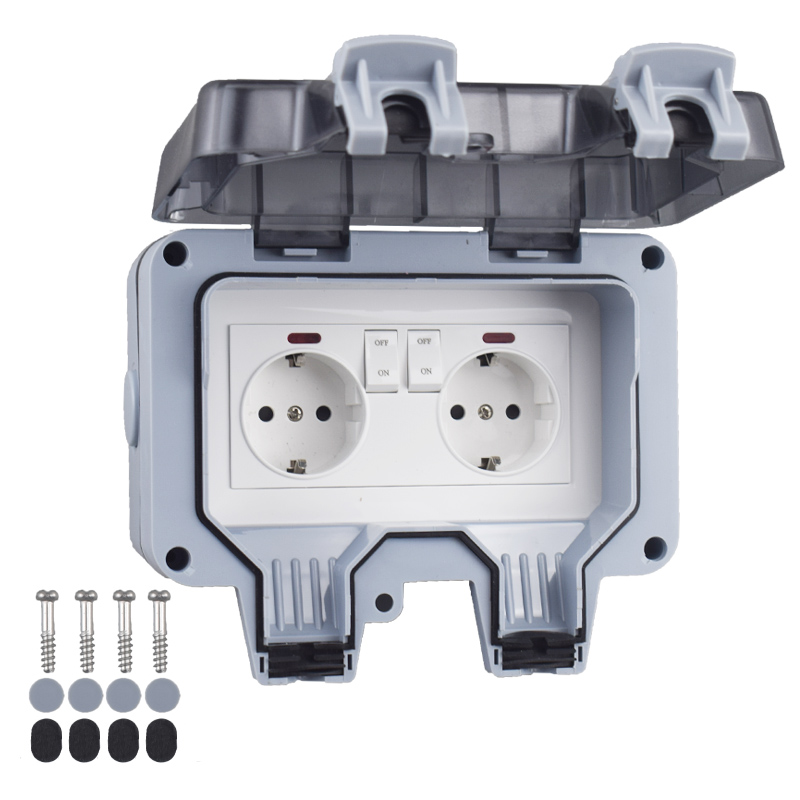Enchufe IP66 de 220v, enchufe exterior impermeable de Corea, enchufes eléctricos e interruptor de pared, adaptador europeo múltiple de la UE, alimentación para el baño: Marrón