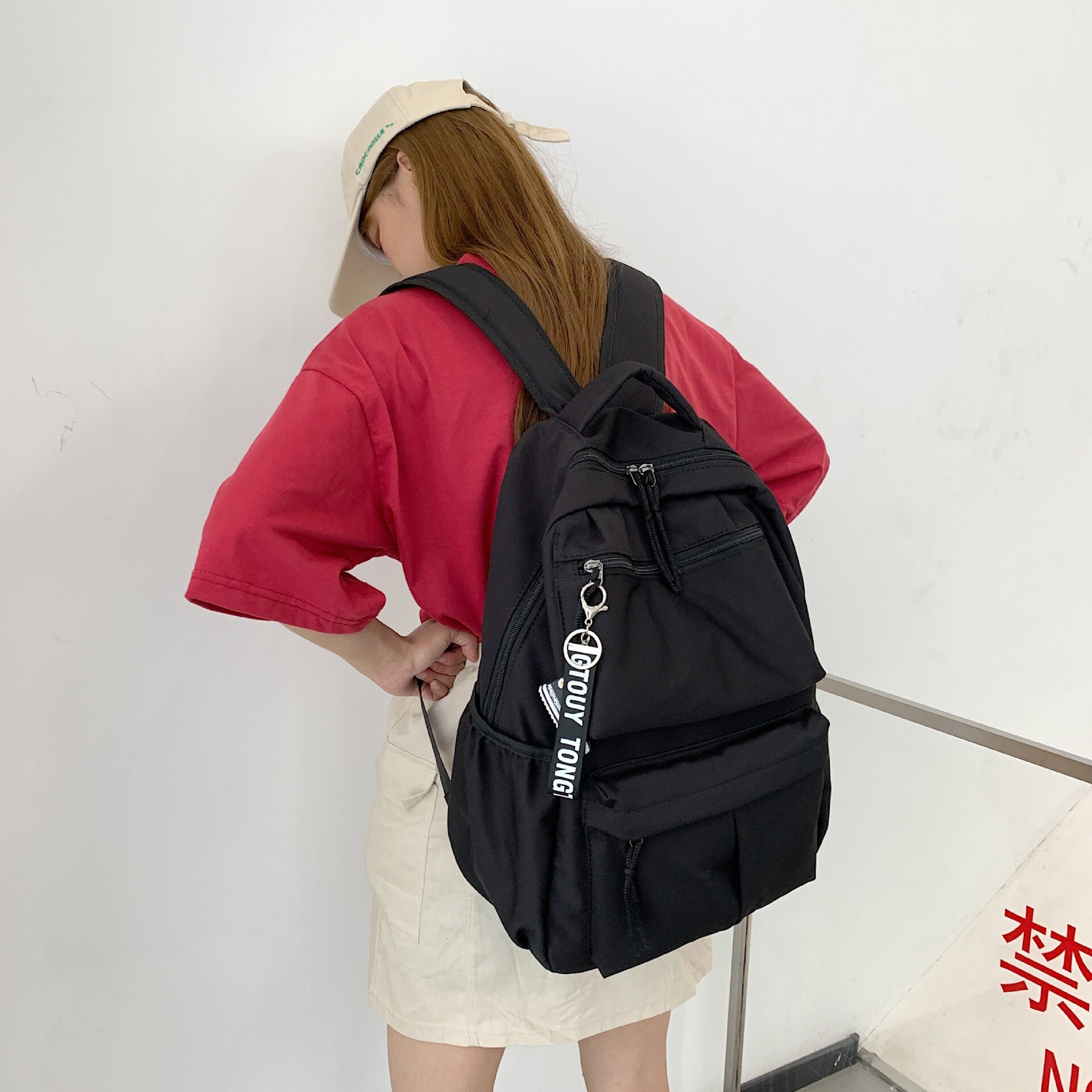 Chuwanglin skoletaske kvindelige studerende laptop rygsæk mænd skoletasker til teenagepiger kvinde rygsække mochila escolar  a90103: Sort