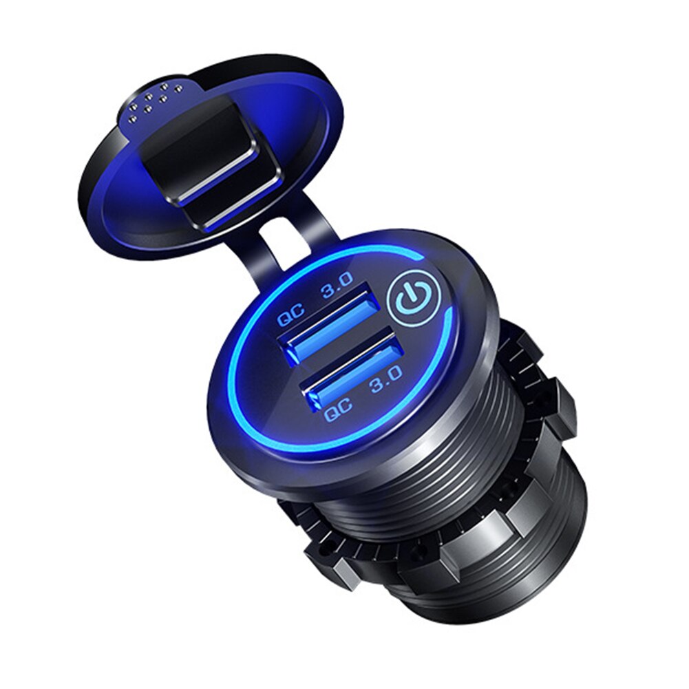Lkw-handy-wasserdichter autolader mit schnellladefunktion, berührungsempfindlicher schnellladefunktion, 3.0 dual-usb-anschlüsse, marine-boots-steckdose, motorrad-anschluss