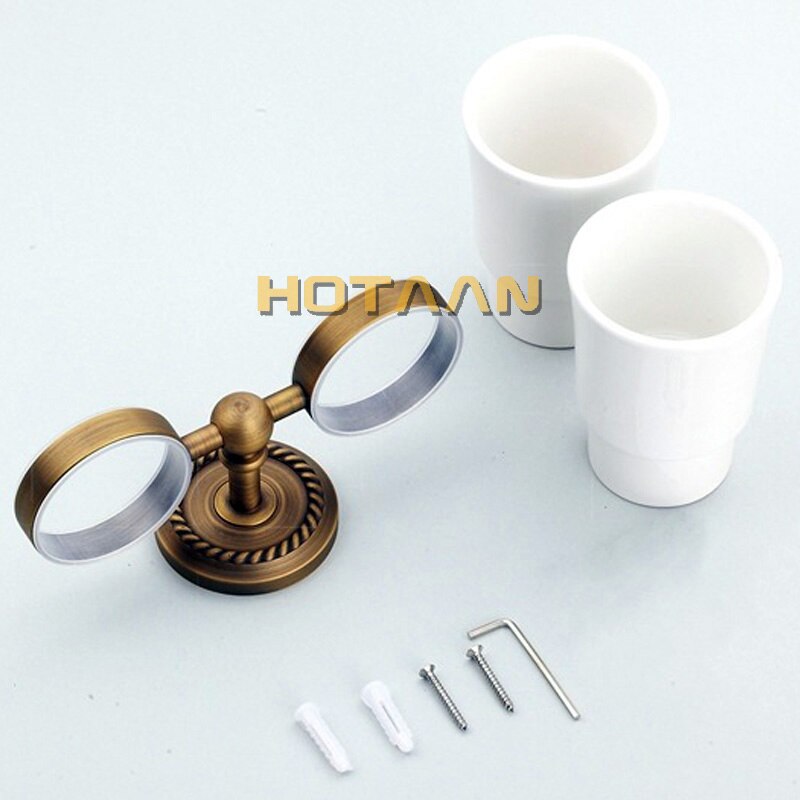 Soporte para cepillo de dientes de , cobre puro y vidrio, doble taza, juego de soporte para vaso de baño, YT-12208 al por mayor