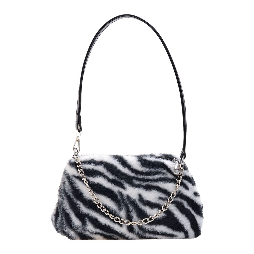 Jeugd Dames Eenvoudige Veelzijdige Top-Handvat Tas Vintage Pluche Keten Schouder Handtassen Voor Vrouwen Herfst Dagelijks Dier Onderarm Tassen: E