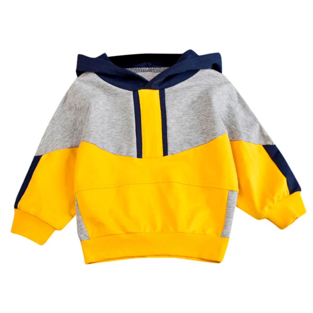 Abrigos de bebé niño niños coloridos costura con capucha pulóver camiseta Tops ropa de abrigo para niños: Amarillo / 24 meses